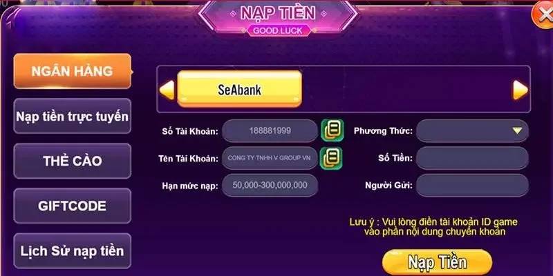 Nạp tiền rút tiền 1  nạp tiền ví game